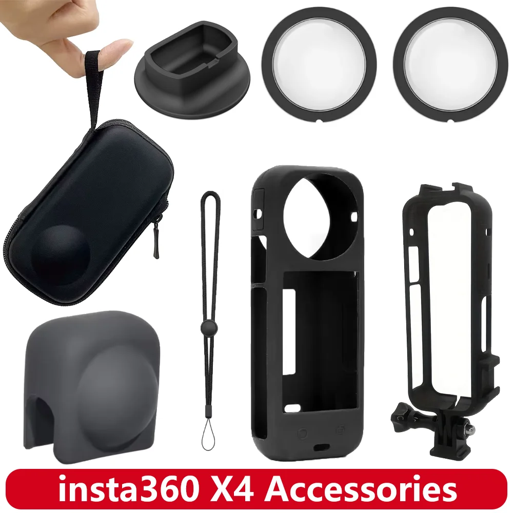 Insta360 X4 accesorios de silicona Base de escritorio tapa de lente bolsa de almacenamiento funda de silicona marco protectores de lente para cámara insta360 X4