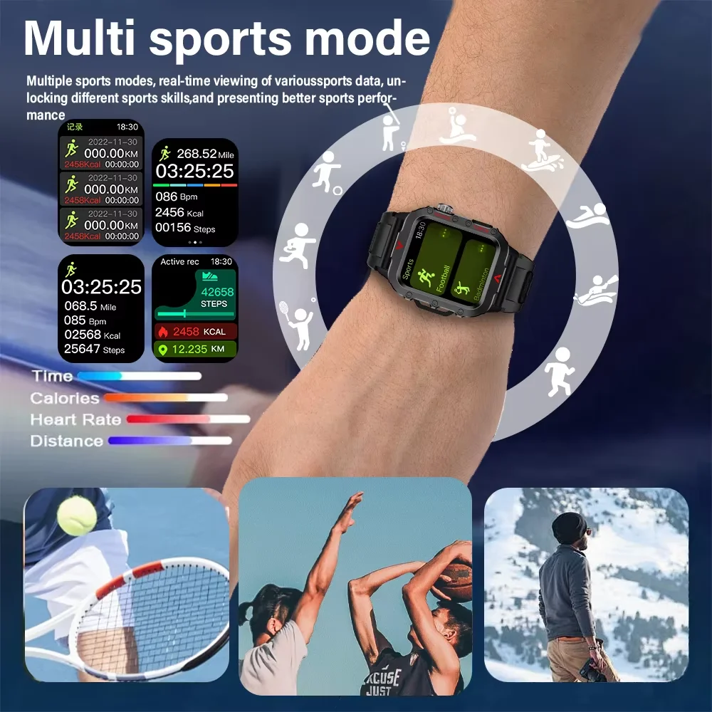 LAXASFIT Novo relógio inteligente masculino lanterna LED esportes ao ar livre relógio inteligente relógio de pulso monitoramento de saúde relógio inteligente
