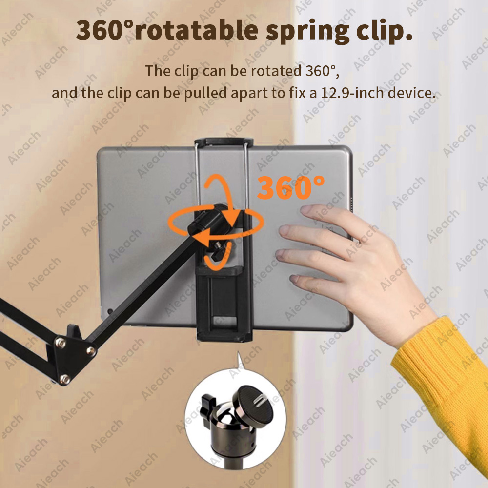 Support de tablette pour lit avec bras métallique de 90cm, support de téléphone, support de tablette iPad, lit rotatif à 360 °, support de téléphone pour tablette de 4.5 ~ 12.9 pouces