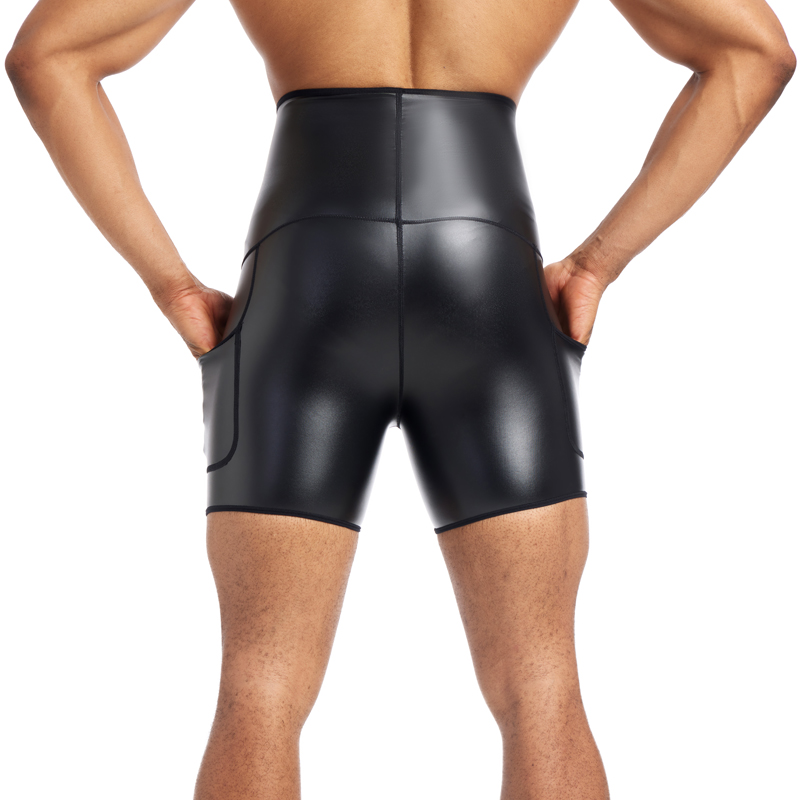 Шорты мужские кожаные стрейчевые, с завышенной талией