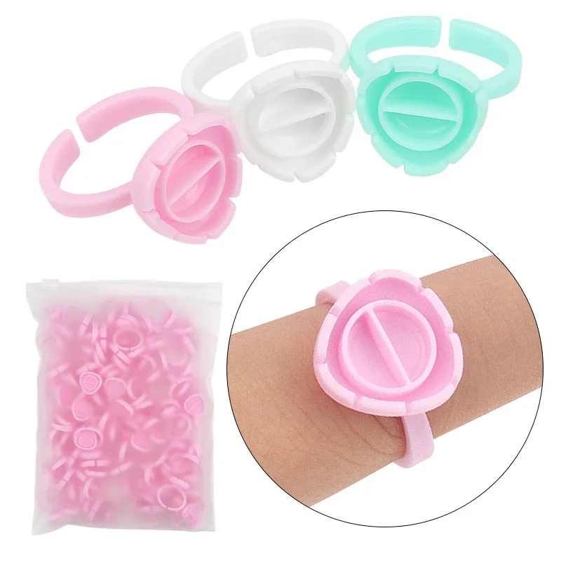 AILEISHI Sỉ 100 Cái/túi Dùng Một Lần Cây Nối Mi Keo Vòng Cốc Hình Xăm Sắc Tố Giá Đỡ Hộp Đựng Mi Dụng Cụ Nhà Cung Cấp