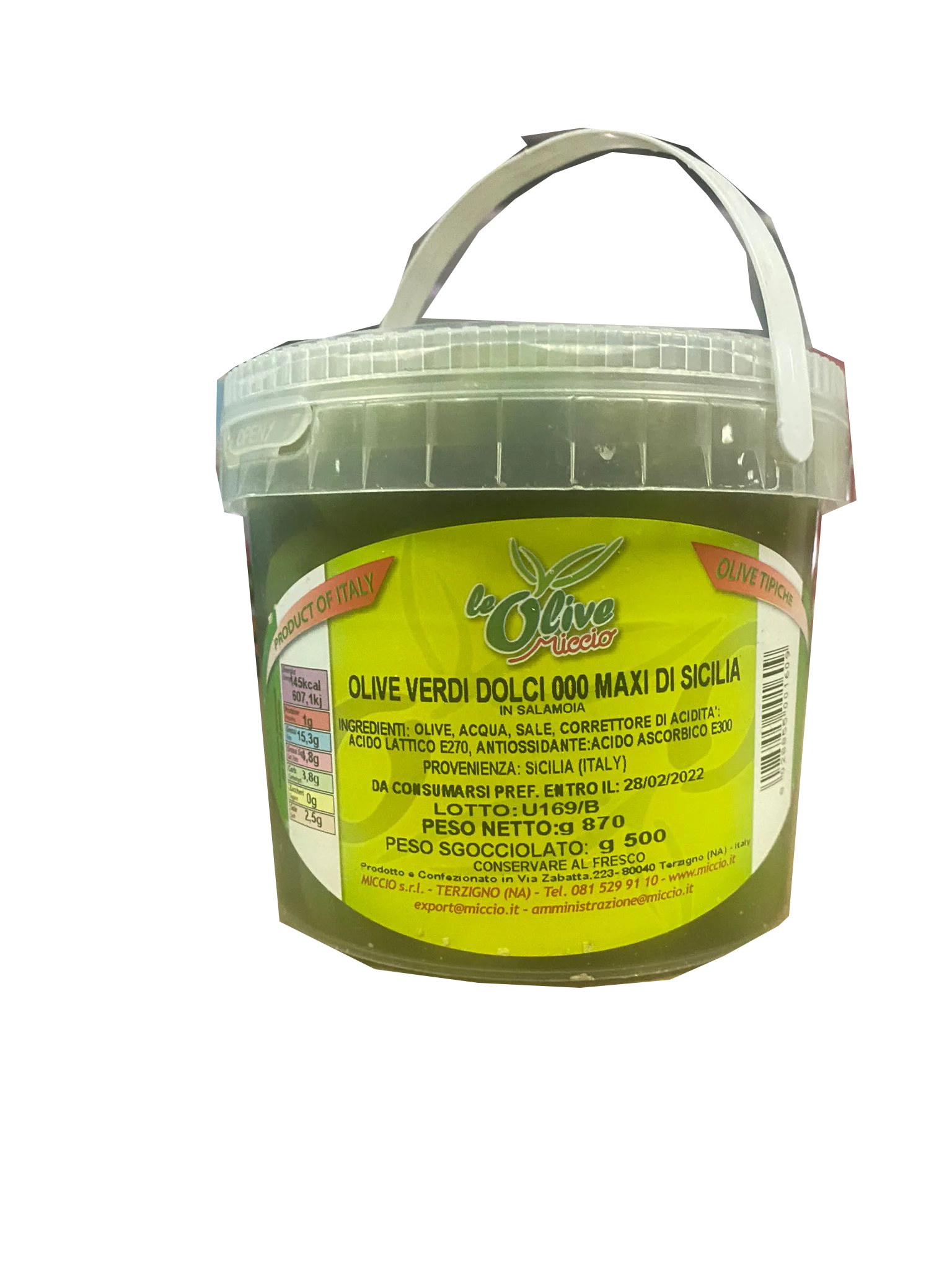 Oliwki Olive Dolci Maxi 000 di Sicilia 870g/500g - Miccio