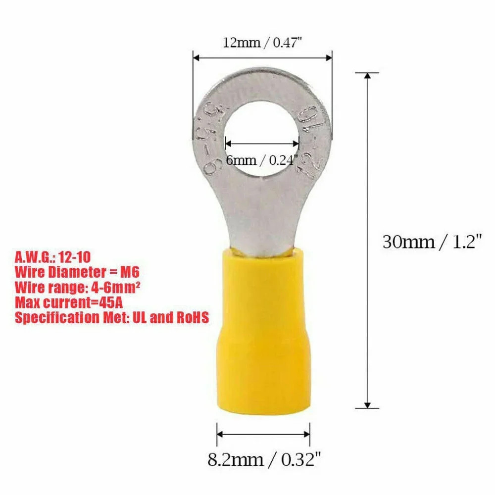 10/50/100 Chiếc Vòng Màu Vàng 4-6MM Cách Điện Kết Nối Điện Lọn Uốn Nhà Ga Cáp Dây 12-10AWG Âm Thanh Xe Ô Tô Lọn Uốn Đầu Kết Nối