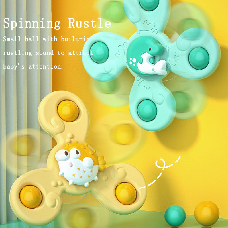 Jouets de bain pour bébé, ventouse de bain amusante, Spinner, hochets de dessin animé, jouets éducatifs, ventouse rotative, 3 pièces/ensemble