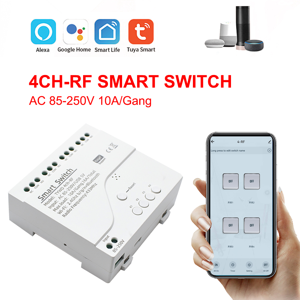 El más nuevo interruptor WiFi inteligente Tuya 1/4 canales RF 433MHz AC/DC 7-32V AC 85-250V funciona con Alexa Google Home Tuya módulo de relé inteligente