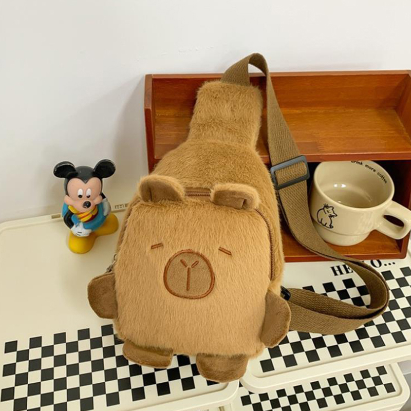 Cute Cartoon Capybara Crossbody Bag Coin Purse Large Capacity Chest Bag Mobile Phone Pouch