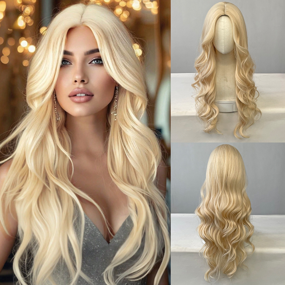 Blonde synthetische damespruik met grote golven en lang krullend haar pruik volledige hoofdset Halloween cosplay dagelijkse jurk pruik