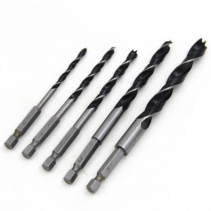 5 st zeshoekige handvat driepuntige houtbewerking boor 4-10mm houtbewerking gat uitbreiden power boorgereedschap accessoire set