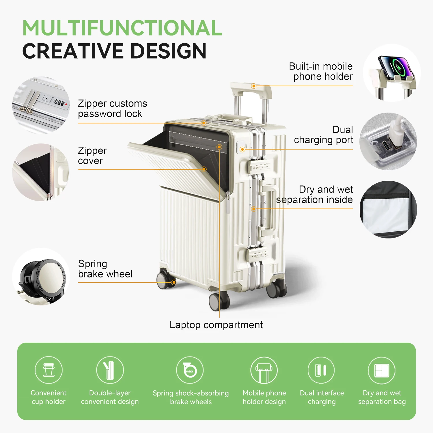 AIWEINY 2025 Koffer met aluminium frame, pc-harde schaal, drukbestendige reisbagage, 360° °   Stille zwenkwielen, met TSA-slot.