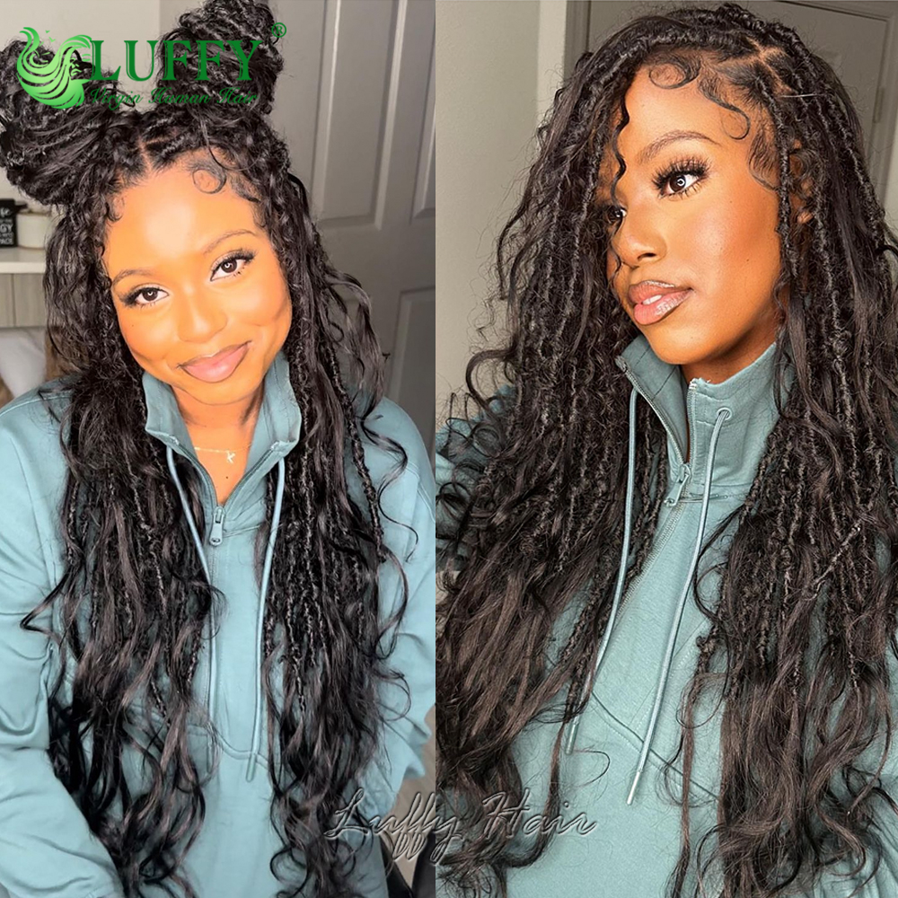 Crochet Locs Boho com cabelo humano, Ondulado Locs pré-looped, Trança sem nós, Body Wave, Full Ends, extensões