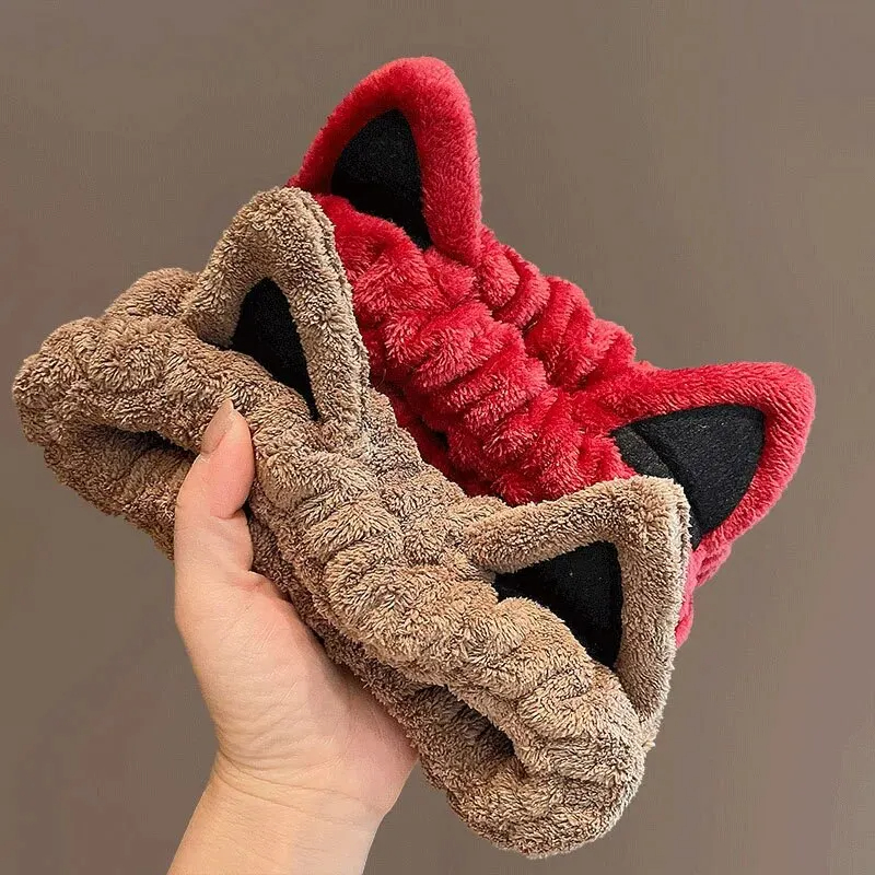 1PCS Gesicht Waschen Stirnband Haarband Mit Katzenohren Korallen Fleece Cartoon Nette Kreative Haar Zubehör