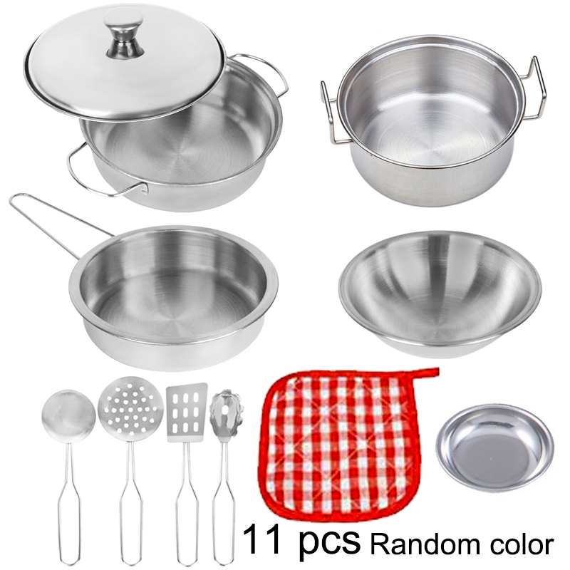 Bambini in acciaio inossidabile Fai finta di giocare con il cibo Set di pentole da cucina Giocattolo Mini gioco di cucina Pentola Pala in banda stagnata Giocattolo da cucina per bambini