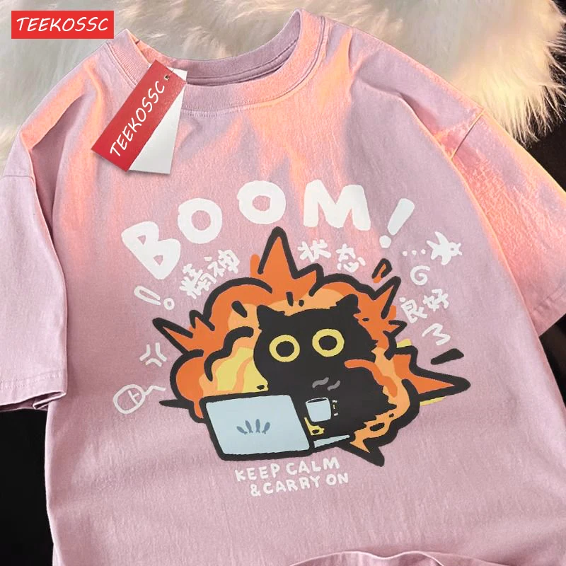 良い精神状態純粋な綿半袖 tシャツ男性女性 2024 夏の新 tシャツ服ルーズカジュアル漫画特大トップ