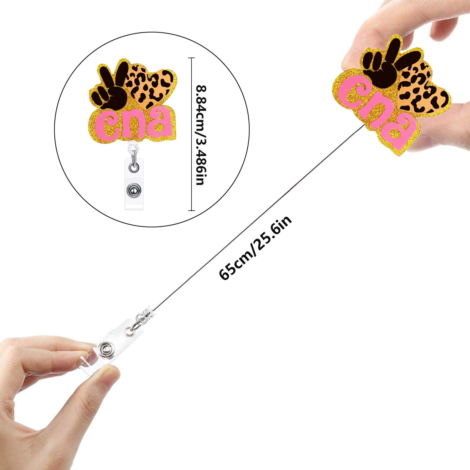 ม้วนตราพยาบาลอะคริลิกกลิตเตอร์ตัวยึดป้าย ID แบบพับเก็บได้พร้อม360หมุนได้อุปกรณ์ใส่ชื่อจระเข้