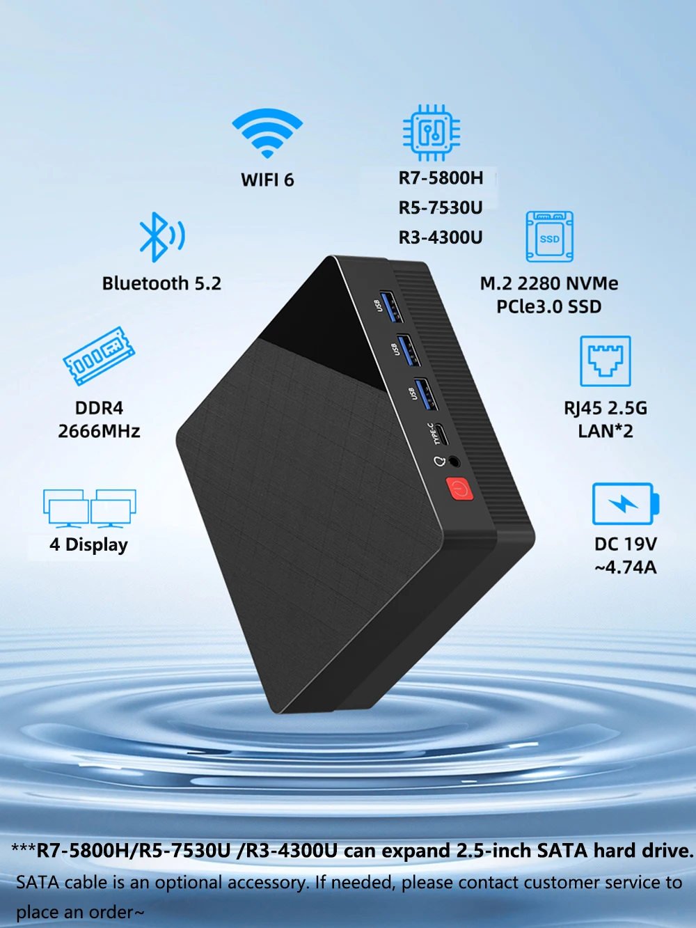 ZXIPC AMD Ryzen7 5800H 4800H 4300U Мини-ПК Компьютерный игровой карман Dual LAN WIFI6 BT 5.2 Ryzen5 4500U 5300U NUC Office DDR4 NVMe