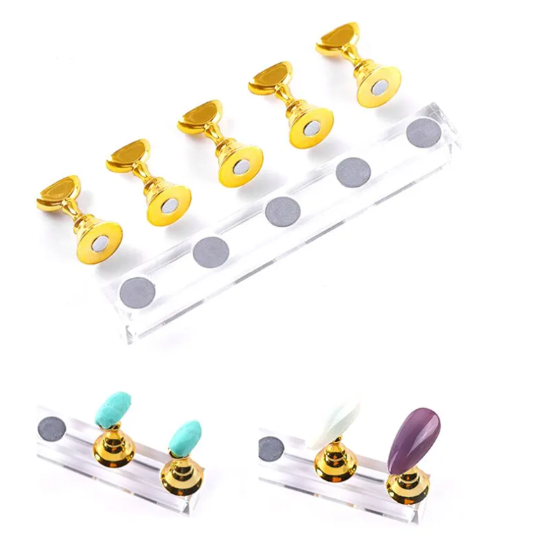 5pcs/Pack Chess Magnetic Nail Holder Practice Display Stand Gold Silver Rose-Golden Showing Shelf Gel Polish Display Stand Tools