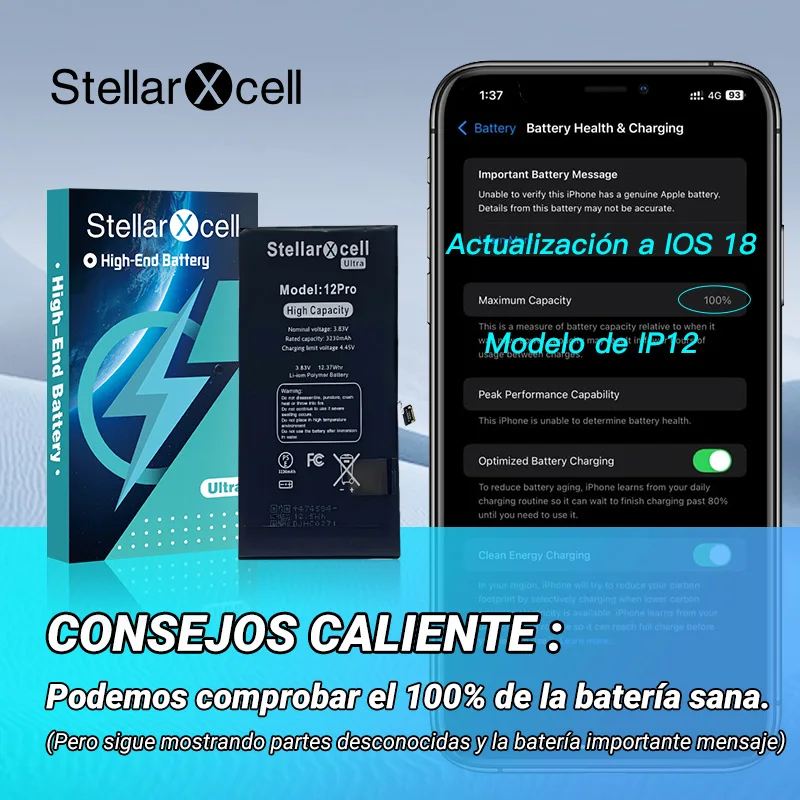 StellarXcell Ultra batería para iPhone batería 7 8 Plus 11 12 Mini 13 Pro MAX X XS XR 14 ProMax 12Pro batería de litio de repuesto