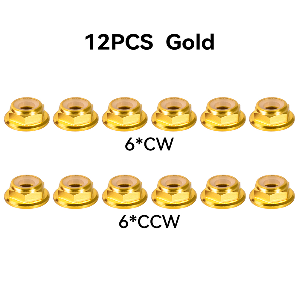 12pcs M5 มอเตอร์สกรูอลูมิเนียม CW CCW หน้าแปลนไนลอน Self-Locking Lock Nuts สําหรับ RC FPV Racing Drone