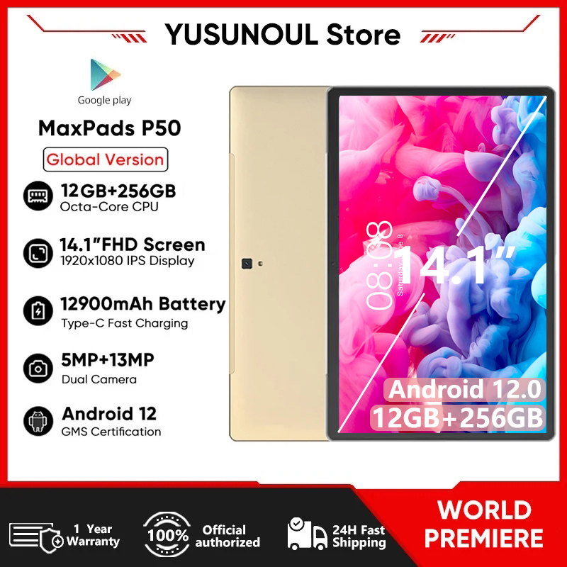 Grande tela Android 12 Tablet, Chamada Telefônica, Bluetooth, 5G WiFi, Pad para Educação, Partituras, Cozinha, 12 + 256GB, 14,1"