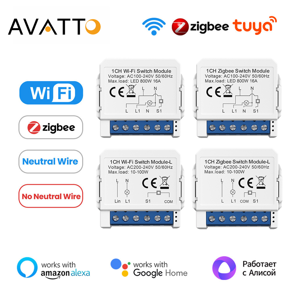 AVATTO Tuya WiFi Zigbee модуль умного выключателя света, нейтральный провод/без нейтрального провода управление DIY выключатель работает для Alexa, Google Home