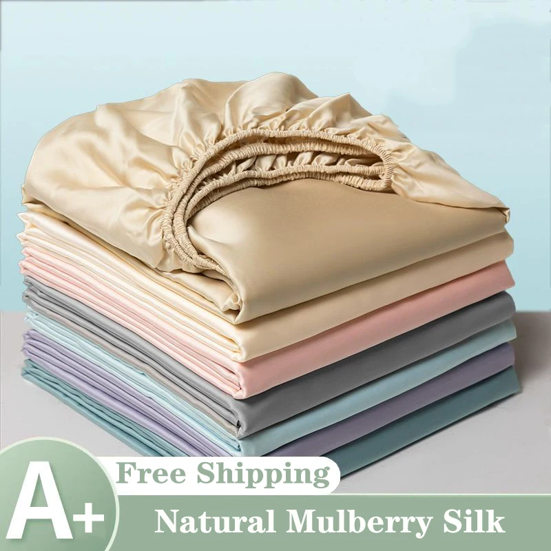 Sábana bajera de seda Mulberry con bandas elásticas, Funda de colchón de lujo, funda de cama individual, doble, tamaño King y Queen, 100/140/200/220
