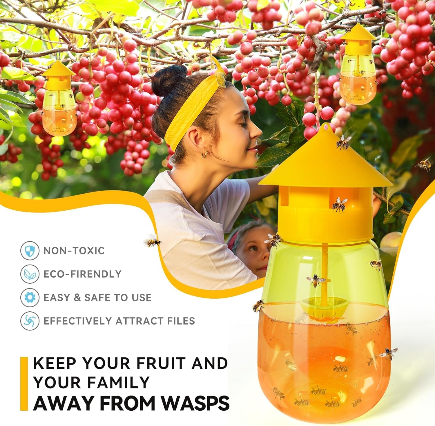 Armadilha de mosca de frutas de plástico assassino drosophila armadilha anti mosca fruta assassino coletor pomar inseto armadilha controle pragas fly abelha armadilha