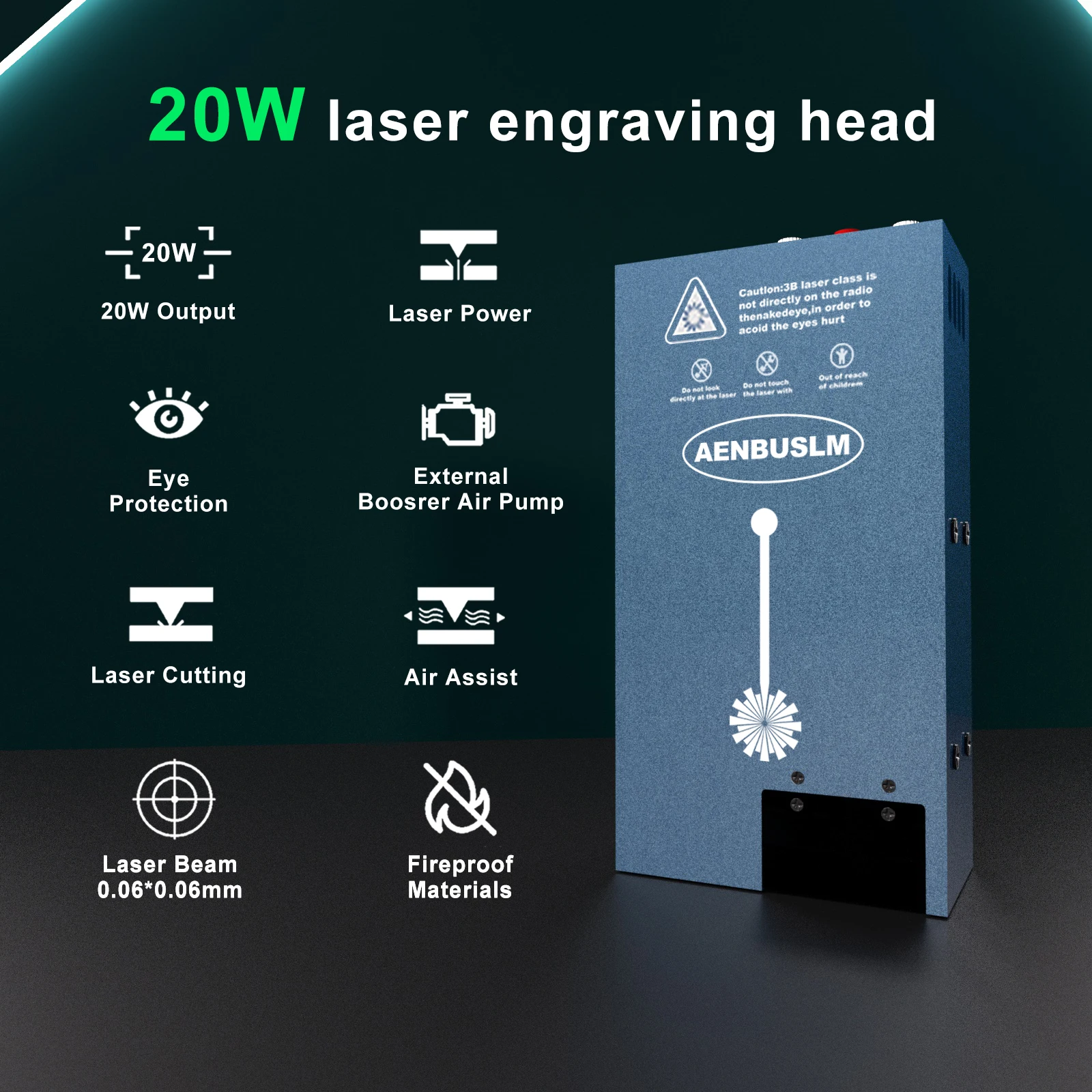 AENBUSLM Laser module 20W Built-in air blowing pump For CNC Laser Engraver Wood Cutting DIY Laser Tools 450nm Laser Head