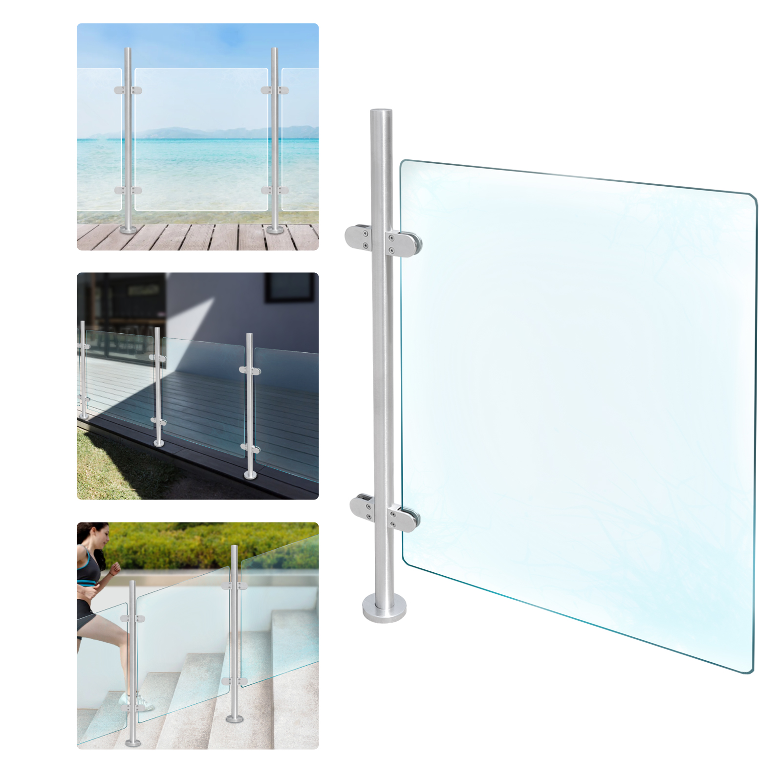 Balustrade de aço inoxidável 316, poste de cerca, corrimão, 110cm/43,3 polegadas, poste de trilhos de vidro para jardim, praia