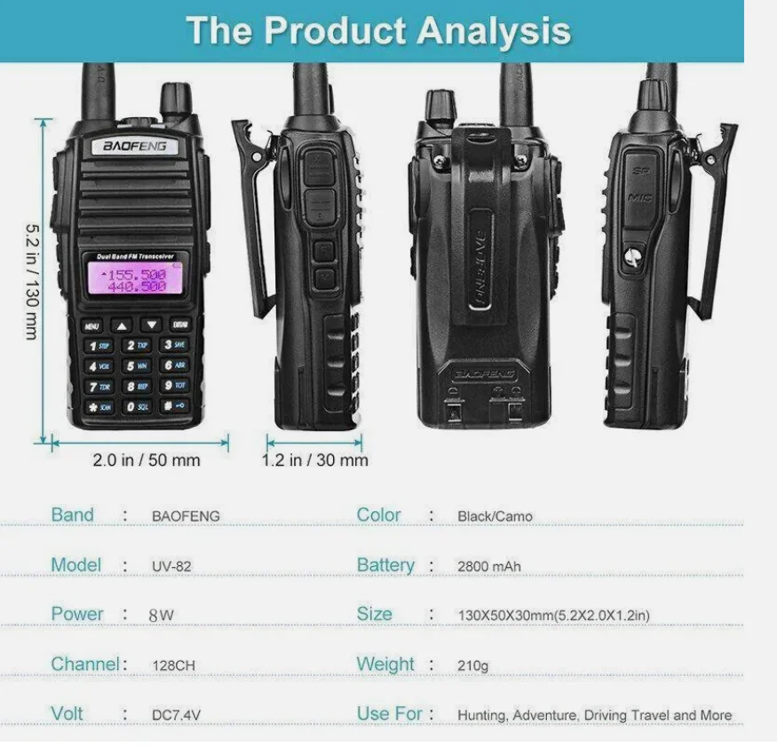 BaoFeng UV-82 8W Dual Band Two-Way Radio 136-174MHz VHF & 400-520MHz UHF (Black)