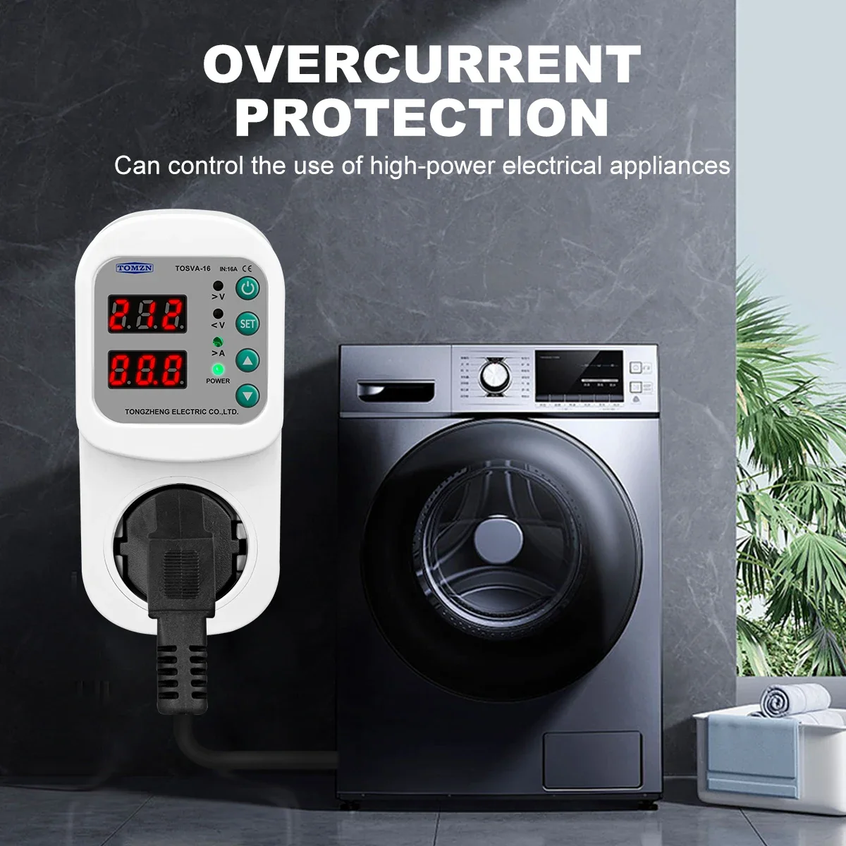 TOMZN Automatic Voltage current Protector Socket AC 110V 220V Adjustable 16A Power Surge Protector EU Plug Socket  TOSVA-16