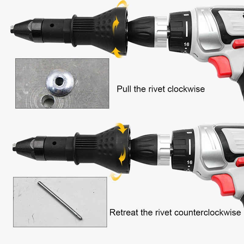 ปืนเล็บเครื่องมือไฟฟ้าดึงเจาะ Riveter อะแดปเตอร์แปลง Rivet หัวฉีด NUT ปืนโลดโผนเจาะอะแดปเตอร์ NUT เครื่องมือ