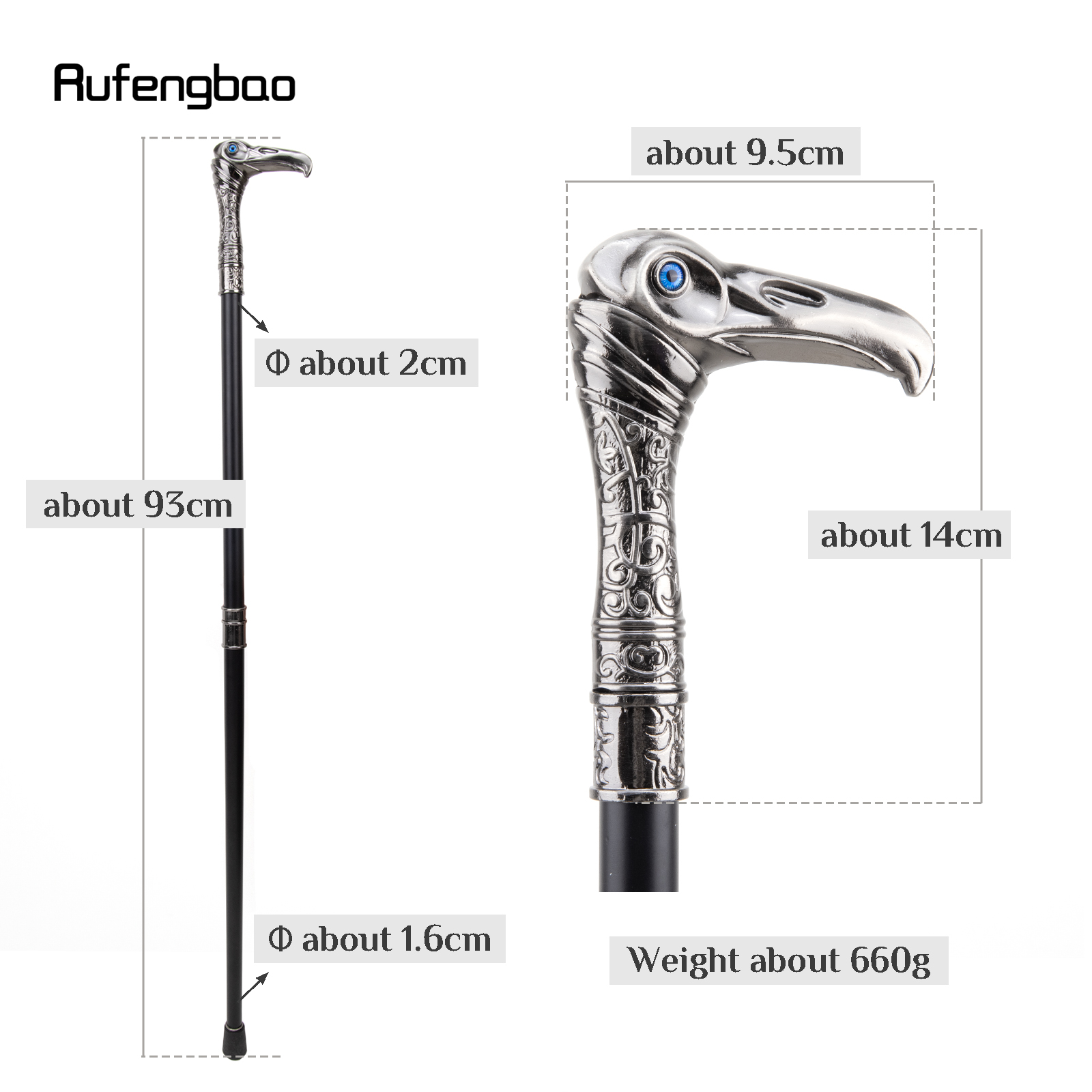 Eagle Head Luxury Walking Stick ตกแต่งเดิน Cane Elegant แฟชั่น Cane คอสเพลย์โลหะผสม Crosier Vintage Walking Stick 93 ซม