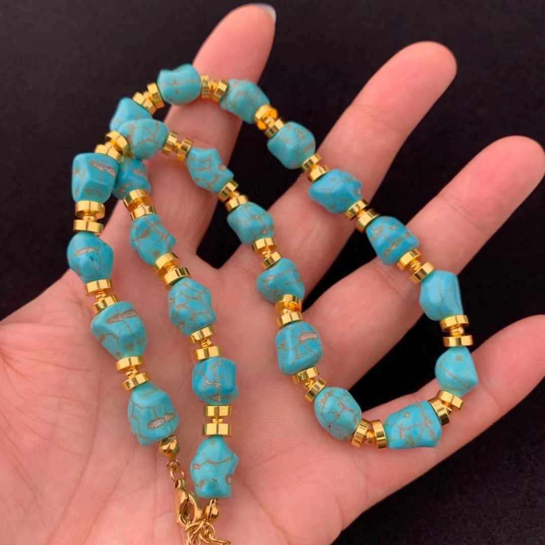 Colar turquesa irregular para mulheres, gargantilha de temperamento, joias de festa, atacado, presente vintage para meninas