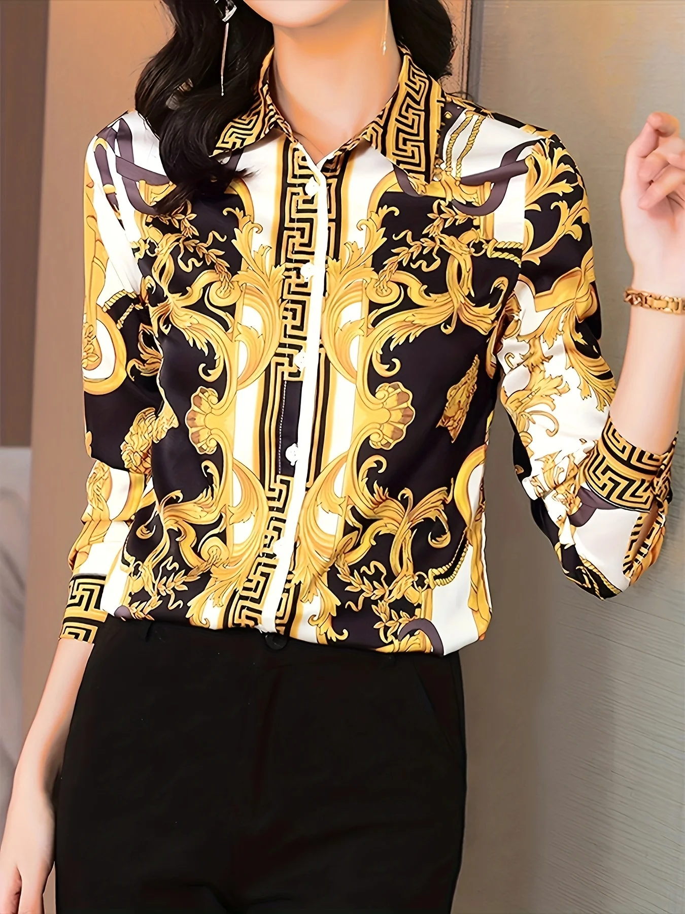 Mới Nữ Áo Sơ Mi Thời Trang In Nữ Áo Kiểu Mới Sang Trọng Thu Xuân Nhân Quả Dài Tay Ôm Áo Mujer "Blusas