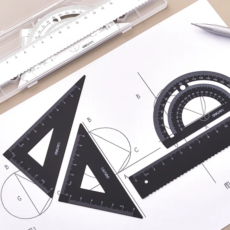 Deli righello in metallo accessori per la scuola righello triangolare multifunzionale in alluminio per righello goniometro per disegno geometrico per bambini in età scolare