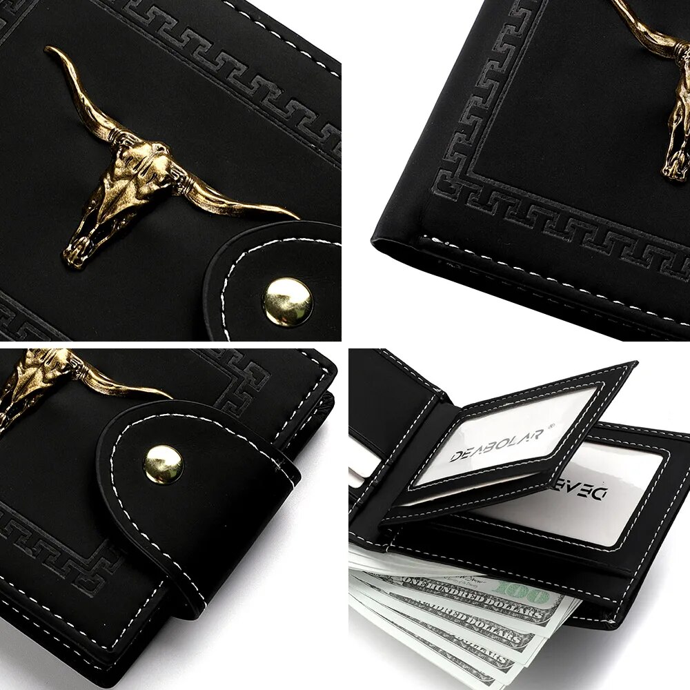 กระเป๋าสตางค์ผู้ชายใหม่สั้น Multi-Function Multi-Card Slot โลหะ Bull ป้ายกระเป๋าสตางค์หรูหราซิป Designer กระเป๋าสตางค์ขนาดเล็ก