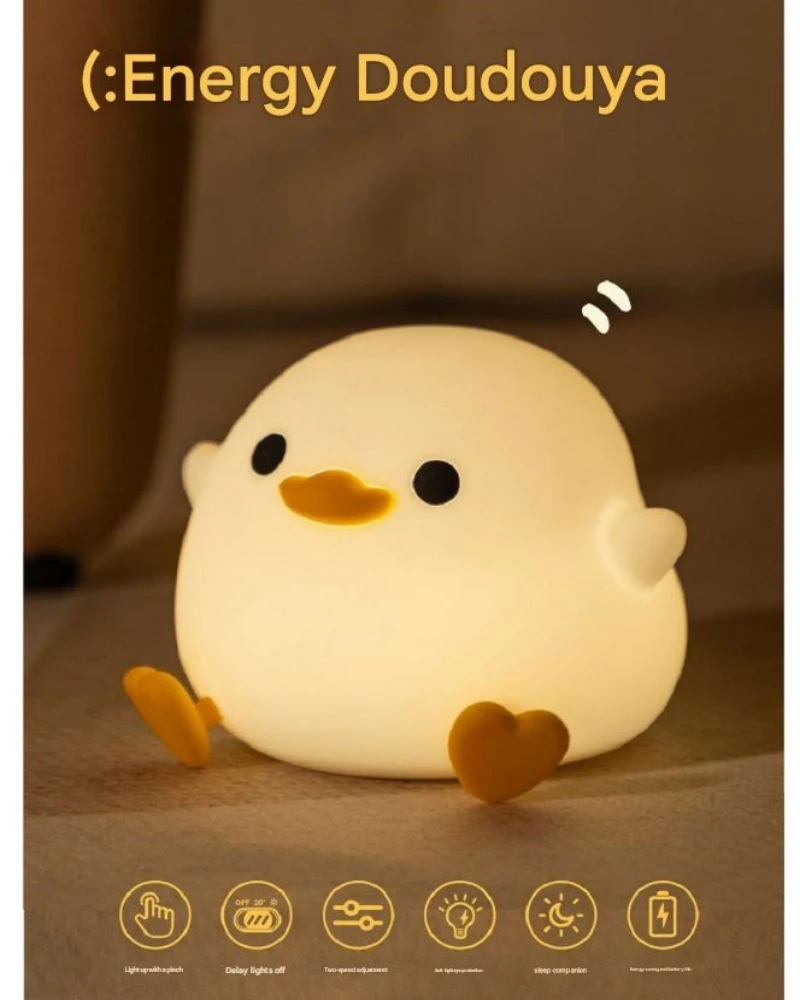 Luz LED nocturna con bonito pato, lámpara de silicona con animales de dibujos animados, variable, 7 colores, recargable por USB, regalo de cumpleaños