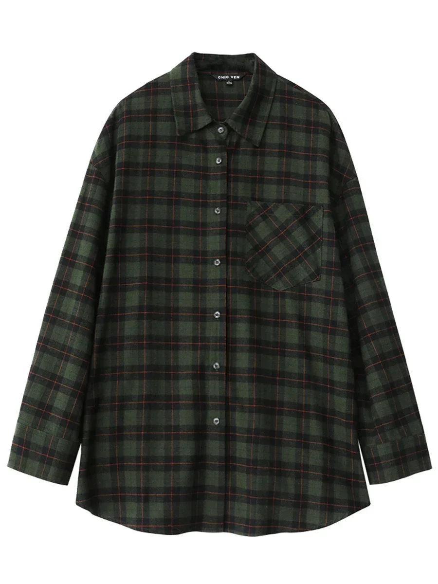 CHIC VEN Women Shirt Loose New Retro Cotton Grinding Plaid Shirt Top Female Blouses BF Style Woman Tops Spring Autumn 2024