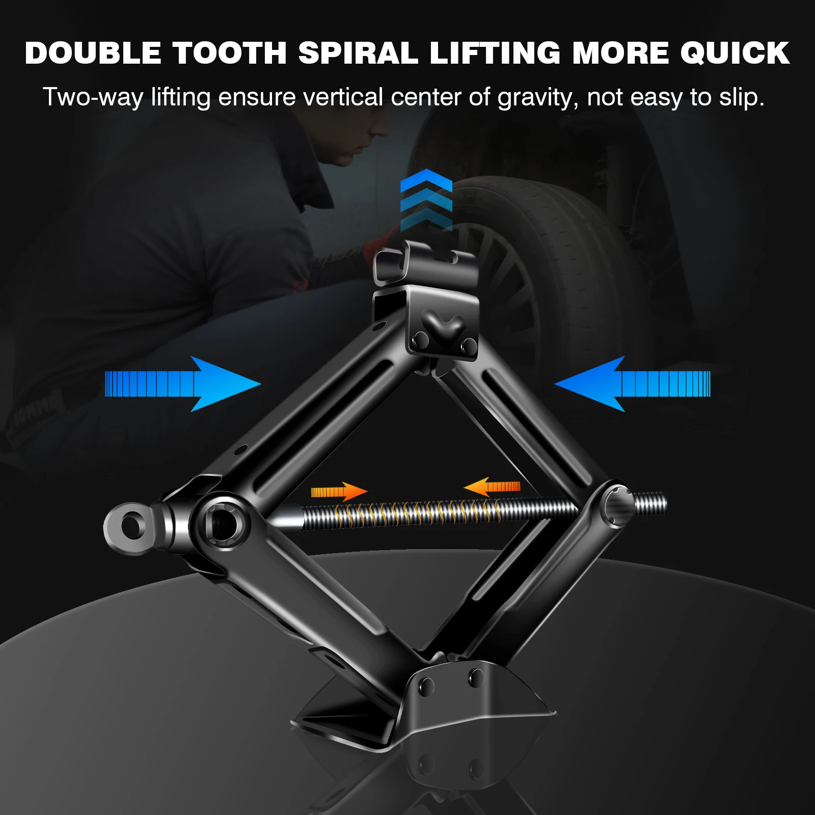 DayPlus Crane Lifting Jack 2 Ton Rustproof Scissor Car Jack Floor Lift Scissor Jack with Speed Handle Height from 90mm to 385mm