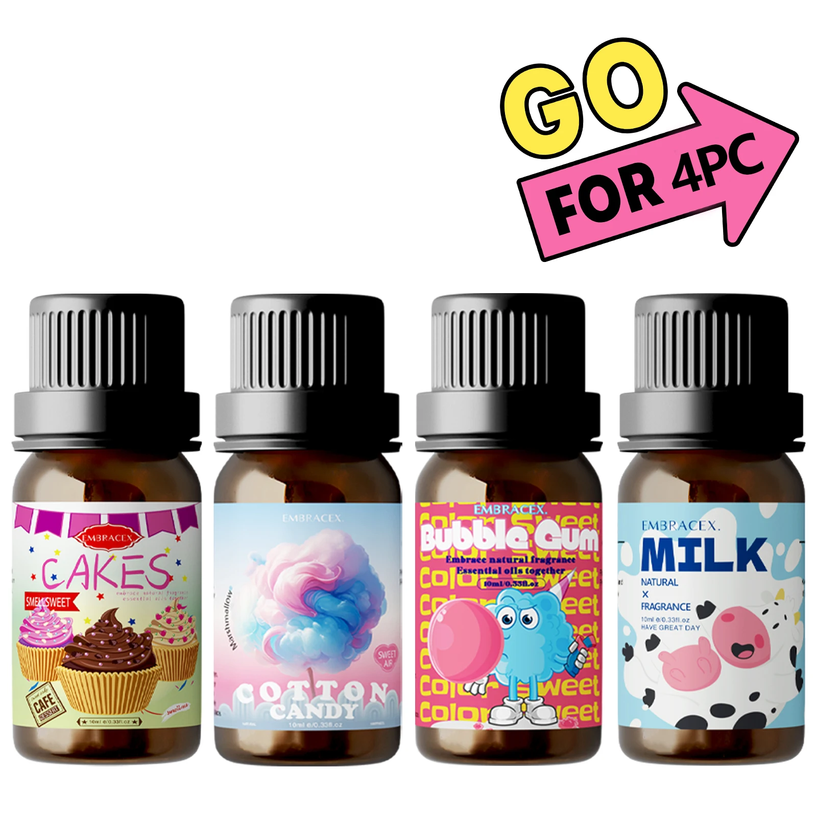 4PC 10ml Essential Oils Vanilla Milk Chocolate Coffee Cookies Cakes Lollipop Taro Coconut Caramel Pudding Cotton Candy Bubble Gu