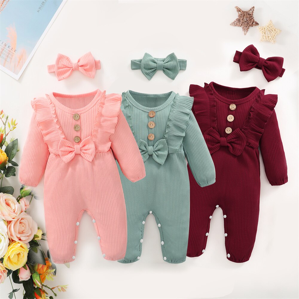 Neonato pagliaccetto a maniche lunghe con volant body con fascia autunno inverno tutina abbigliamento per bambino 0-18 mesi