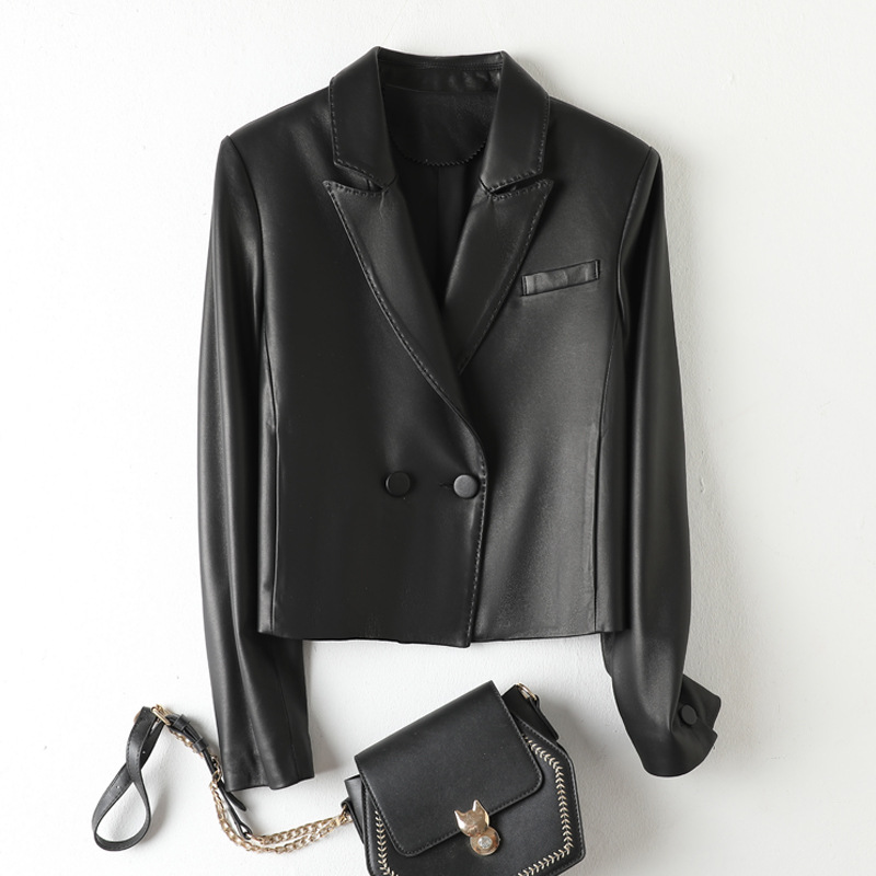 Julypaletteシープスキンレザージャケット,ショートコート,女性用,本革ジャケット,2つのボタン,高級ジャケット2023