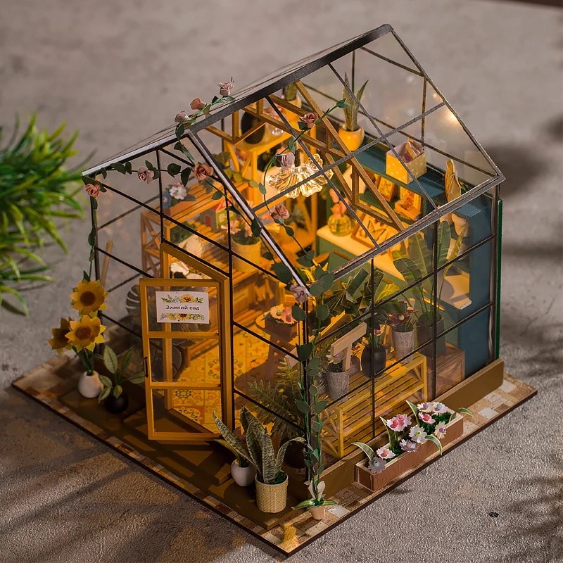 Casa de bonecas em miniatura de madeira com luz led criativa diy casa de flores artesanal 3d puzzle montagem modelo de construção brinquedos casas de boneca