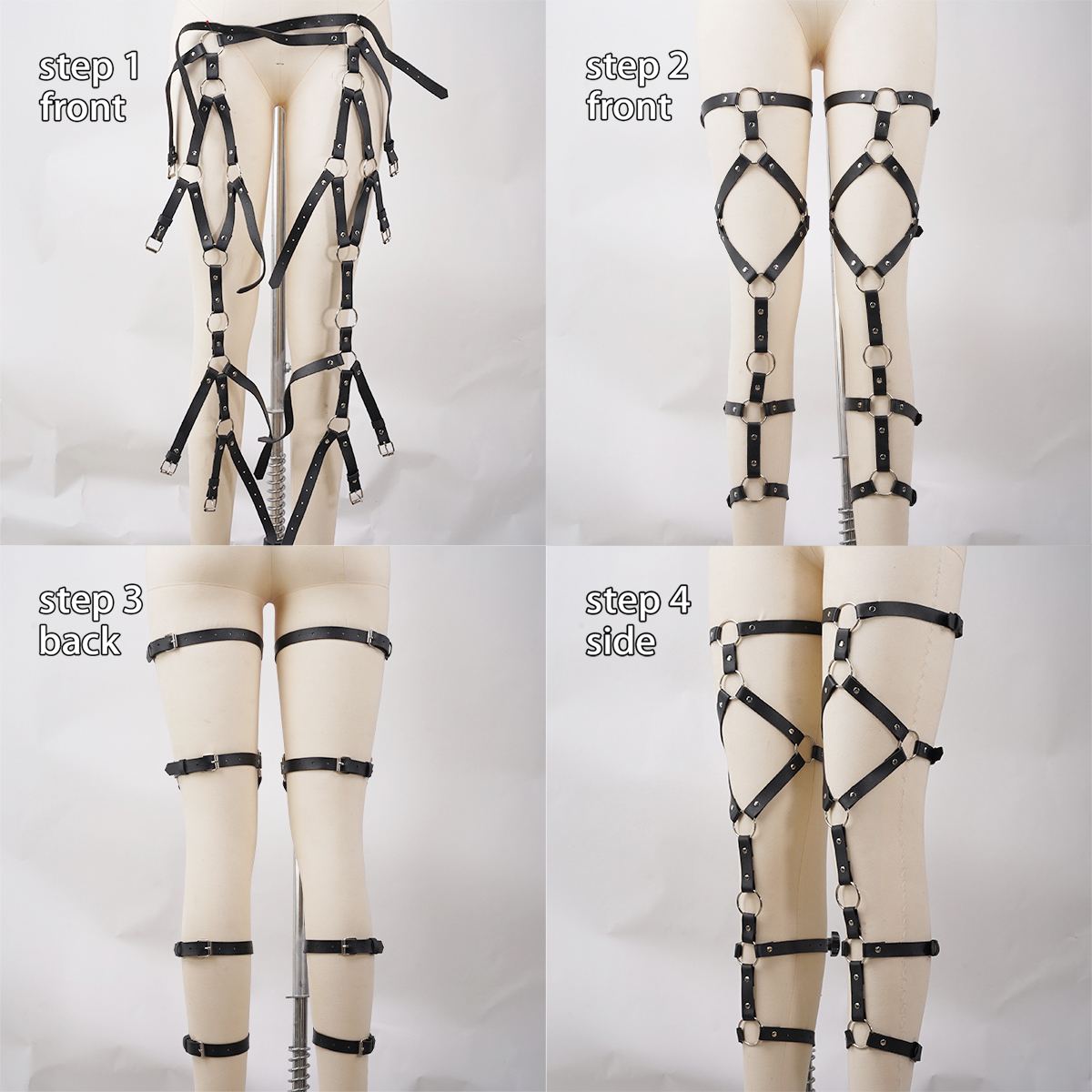 ผู้หญิงแฟชั่นหนัง Suspender สําหรับขา Street สไตล์สายรัดต้นขา Bondage Harness Caged ขาสายรัด Goth เสื้อผ้าอุปกรณ์เสริม