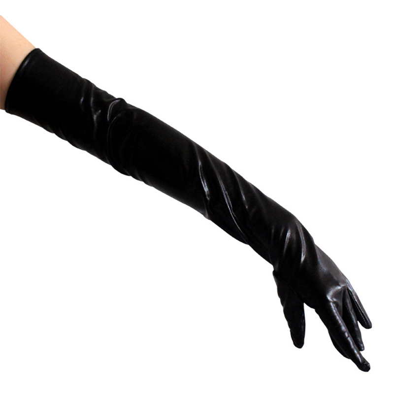 Long gloves in leather optics One Size Black - Black