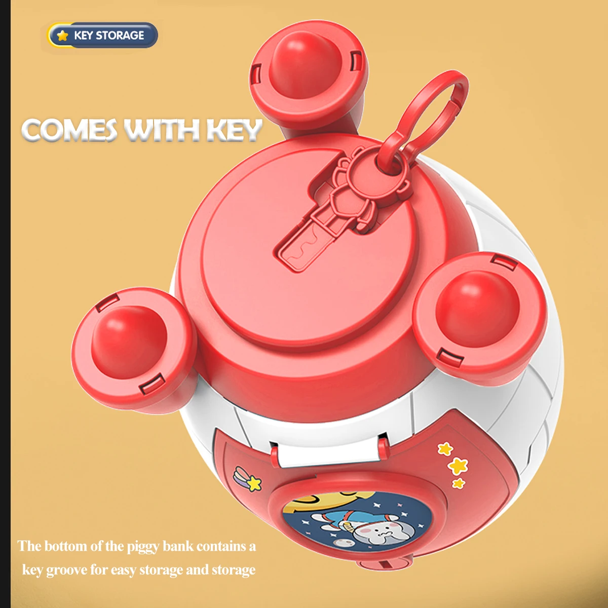 Piggy Bank Toys, Rocket Spacecraft Large Capacity Key Unlocking Puzzle Toy 3 Color could be Chosen, Gifts for 3+ Boys and Girls