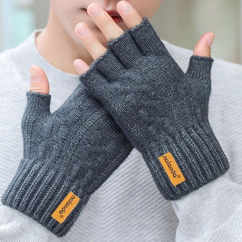 แฟชั่นฤดูหนาวฤดูใบไม้ร่วงถักถุงมือ WARM Plush Fingerless ถุงมือสําหรับบุรุษและสตรีกีฬากลางแจ้งถุงมือหน้าจอสัมผัส
