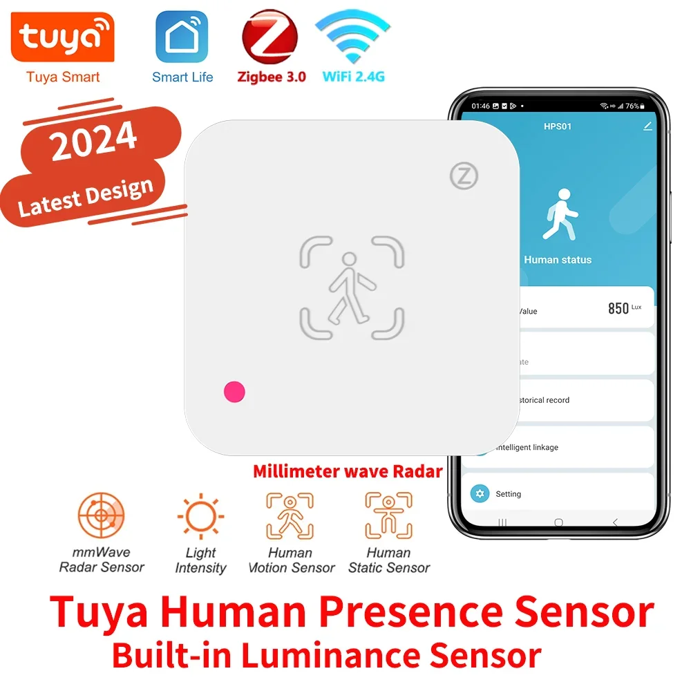 Tuya Zigbee WiFi Menschliche Anwesenheit Sensor MmWave Radar Detektor Mit Helligkeit Sensor Für Smart Home Smart Leben ersetzen PIR Sensor