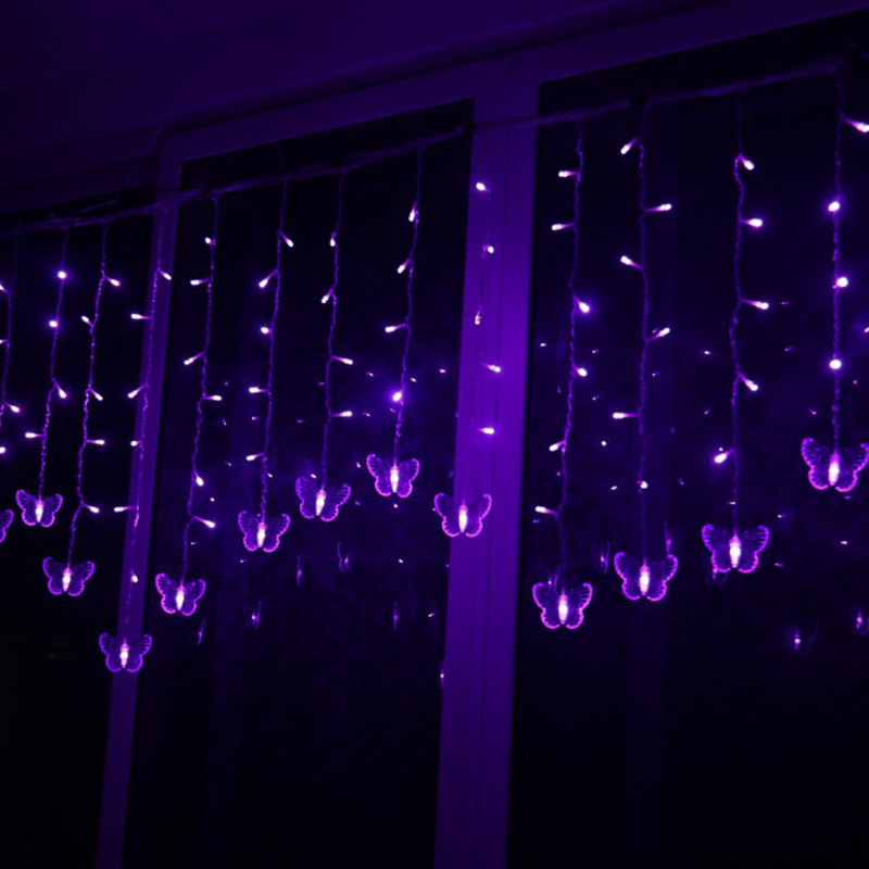 Guirnalda de mariposas LED rosa y morado, cortina de luces de hadas para habitación, sala de estar, hogar, decoración de boda, decoraciones para dormitorio