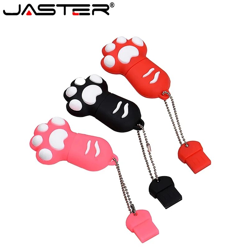 JASTER-Clé USB mignonne en forme de griffe de chat, support à mémoire de 16 Go 32 Go 64 Go, stockage externe en silicone rose, cadeau créatif